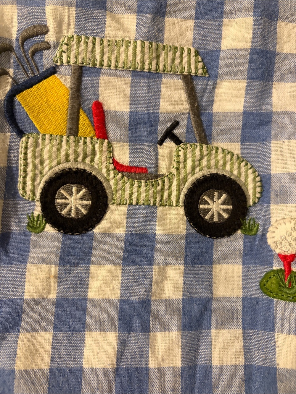 Mud Pie Boys Blue & White Checked Golf Cart Embroidered One-Piece Romper 12-18 - Picture 7 of 10